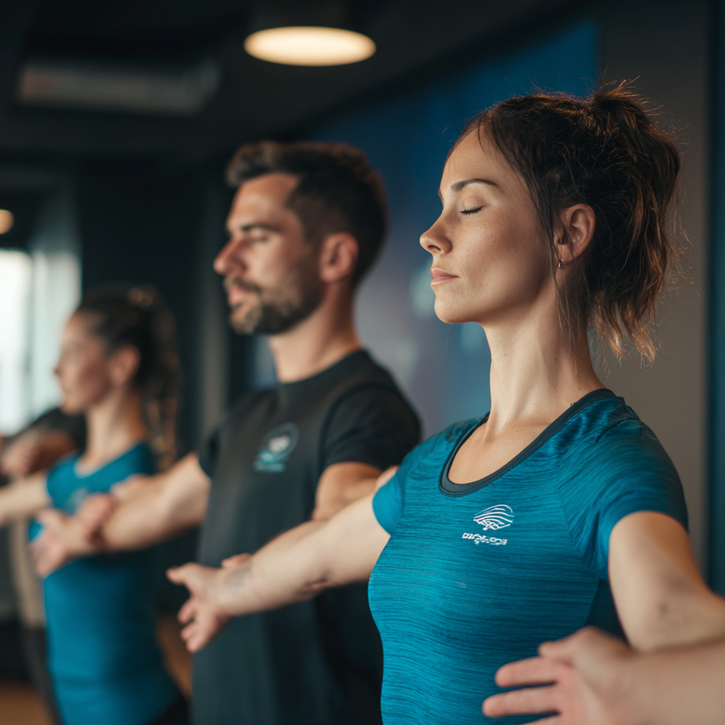 Romanian fitness enthusiasts of different ages demonstrating proper exercise technique in bright training facility